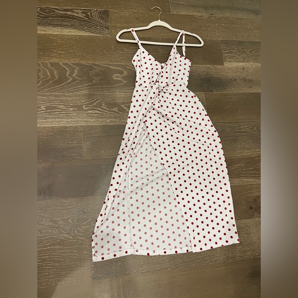 White dress with red polka dots & slit